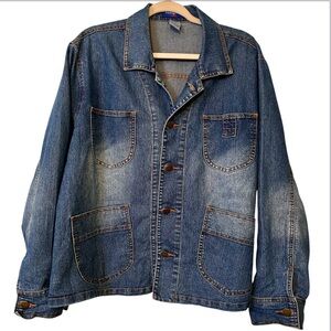 Vintage ‘90s Y2K Medium Wash Denim Button Front Relaxed Fit Chore Jacket Size 18